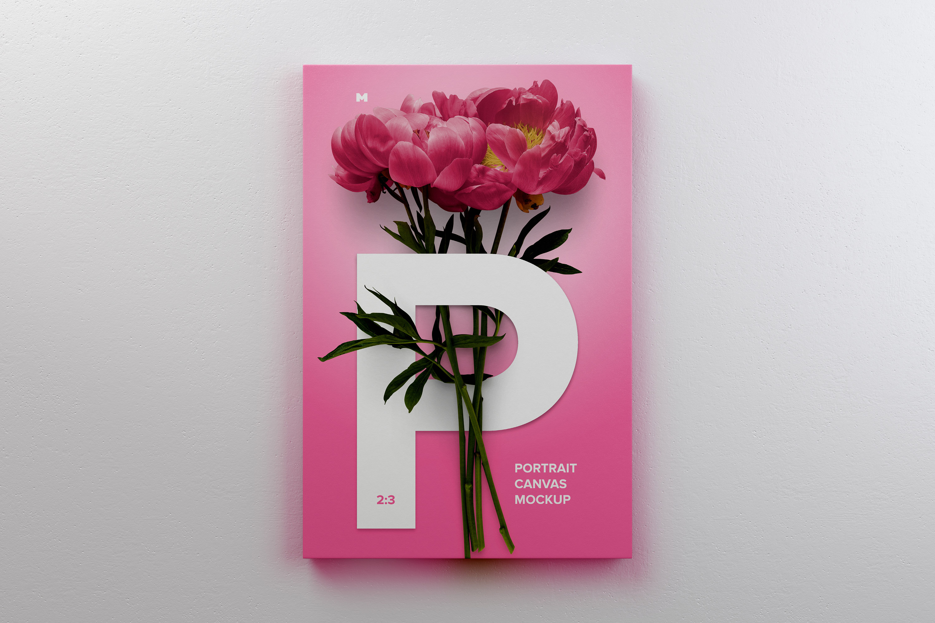 挂墙画布绘画作品＆照片展示正视图样机 2:3 Portrait Canvas Mockup Hanging on Wall, Front View插图