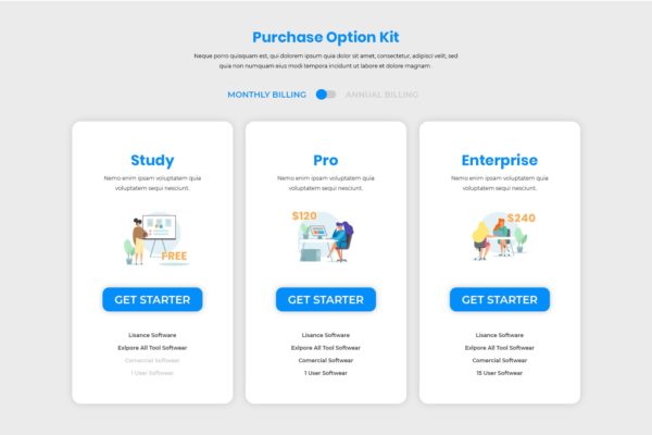 网站服务多套餐价格表单UI设计模板 Pricing Table