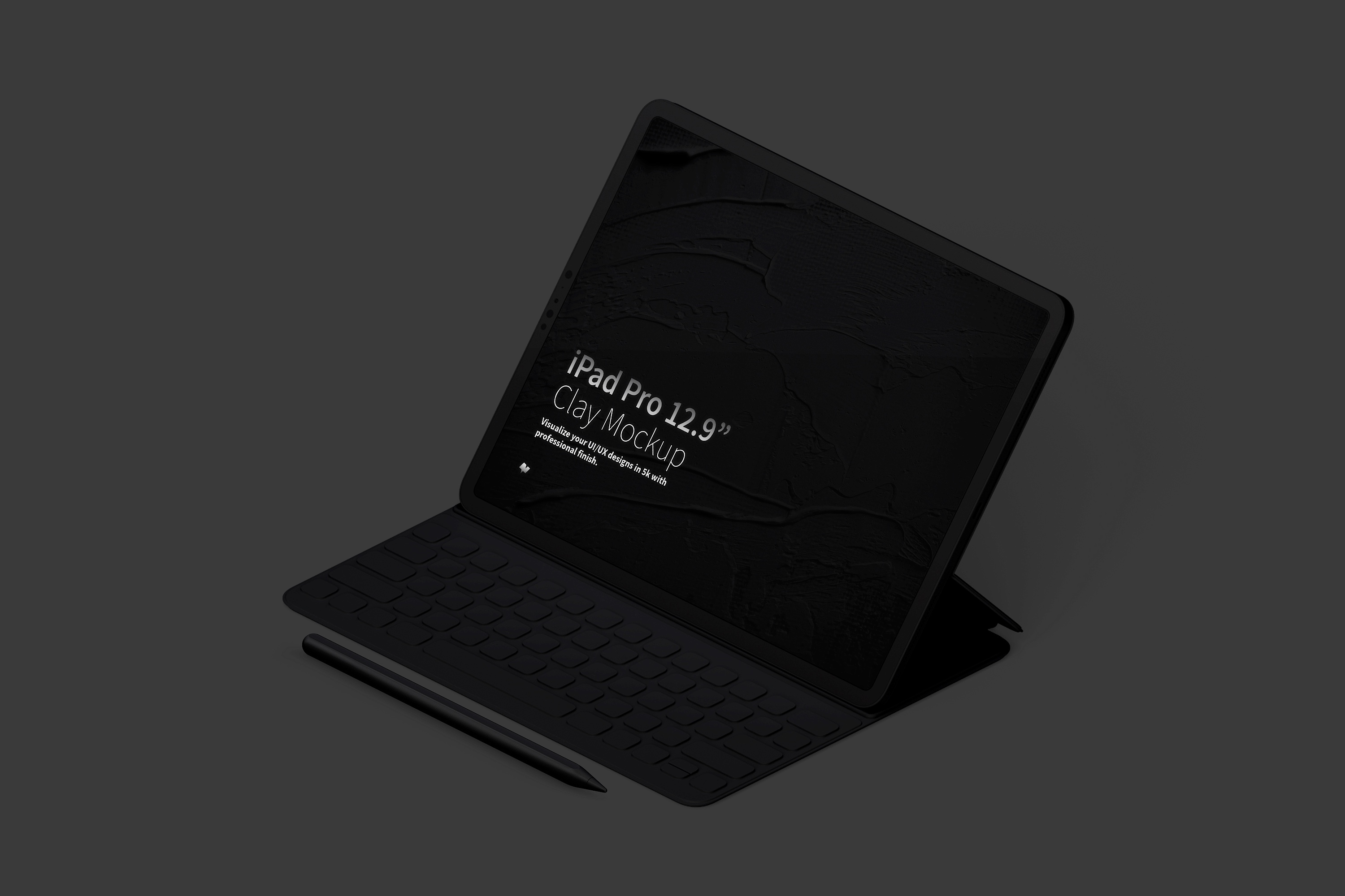 12.9寸带键盘iPad Pro平板电脑等距右视图样机 Clay iPad Pro 12.9” Mockup, Isometric Right View With Keyboard插图(4)