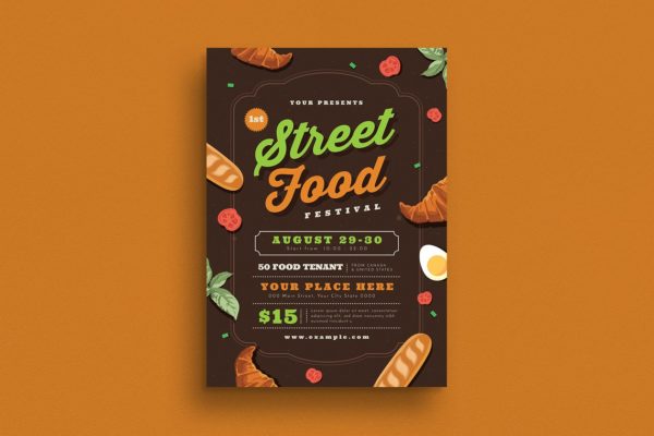 快餐食品外卖宣传单设计素材 Street Food Festival Flyer