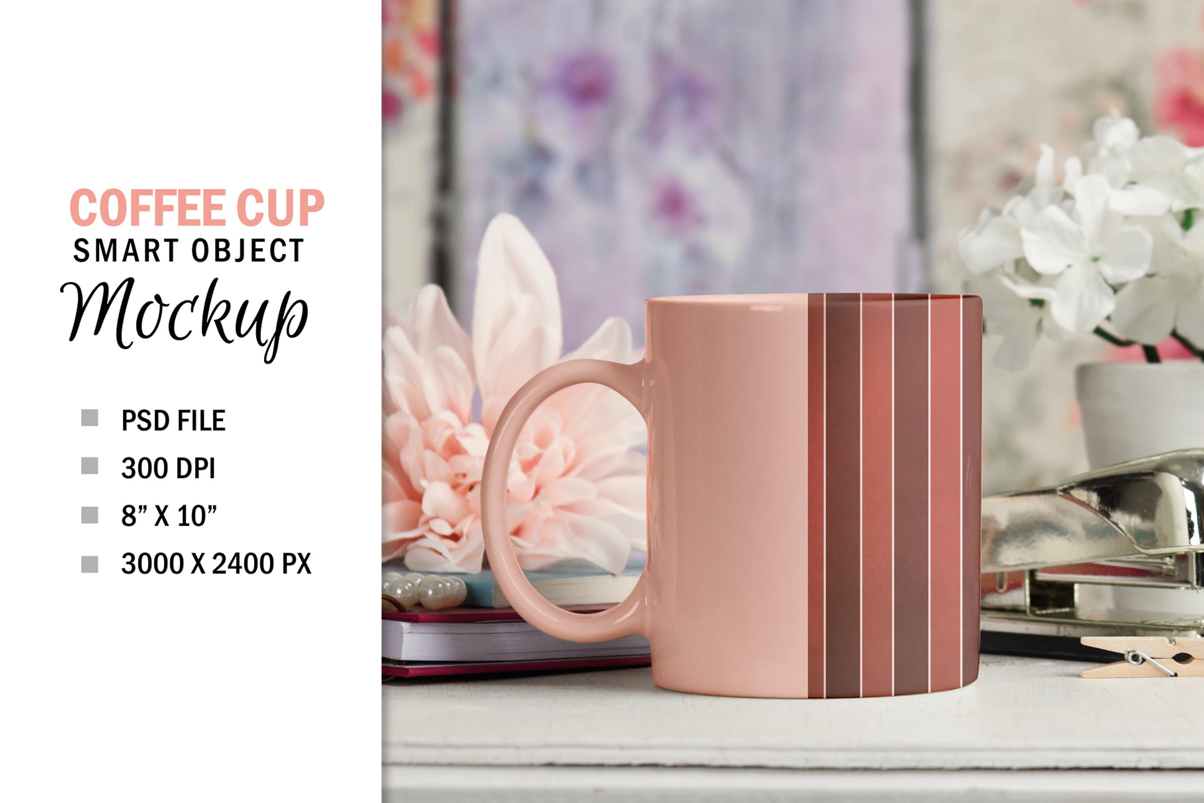 咖啡陶瓷杯定制外观设计PSD样机模板 Pretty Coffee Cup Mug Mockup PSD插图