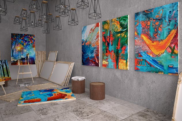 水彩油画手绘艺术作品画廊样机 Painting Gallery Mockup插图(5)