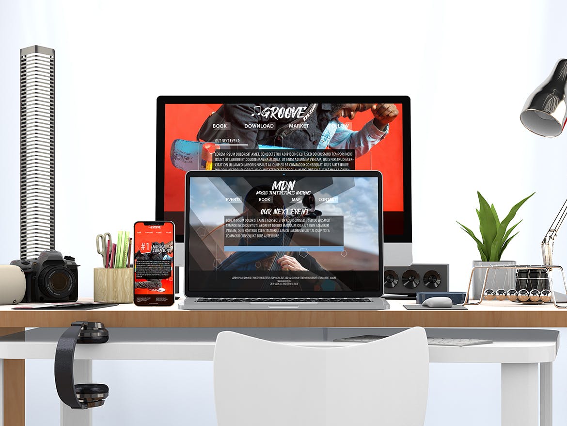 创意办公桌面响应式设计效果图预览样机素材库精选 Responsive Website PSD Mock-up Desk插图(2)