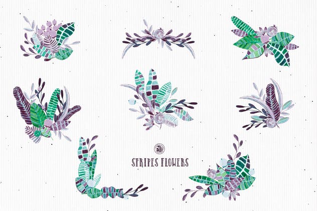 条纹手绘花卉水彩插画 Stripes Flowers插图(5)