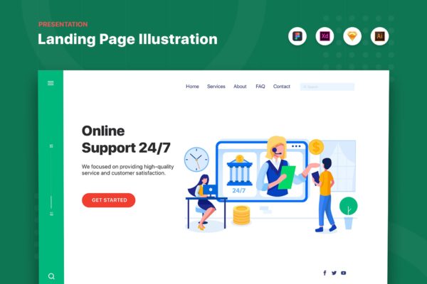 网站Banner&amp;着陆页设计线上服务主题素材库精选概念插画素材 Online Support – Banner &amp; Landing Page