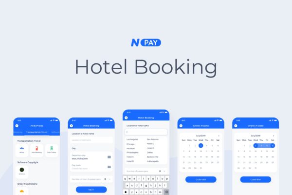 电子钱包APP应用UI设计之酒店预订界面设计模板 Hotel Booking – Wallet Mobile UI – N