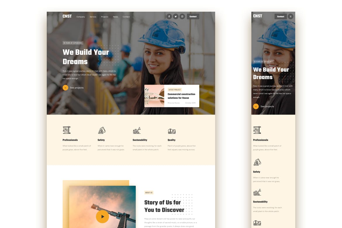 建筑公司/基建公司企业官网响应式着陆页设计素材库精选模板 Construction Responsive Landing Page插图(1)