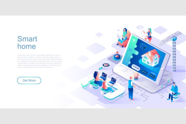 智能家居主题网站等距扁平风素材库精选概念插画 Smart Home Isometric Flat Concept Header