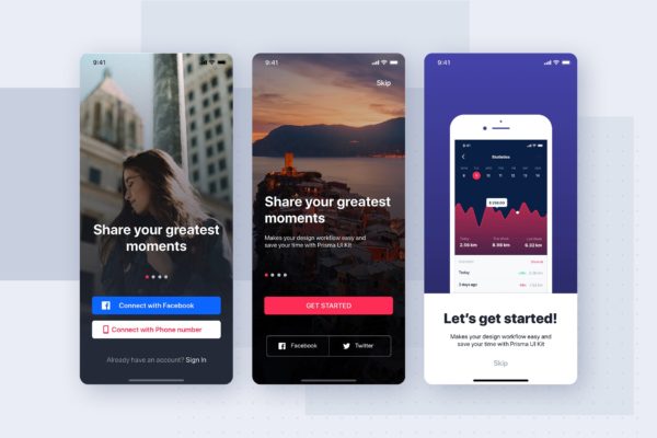 社交APP应用启动页引导页设计素材库精选模板 On boarding concept for mobile Interface