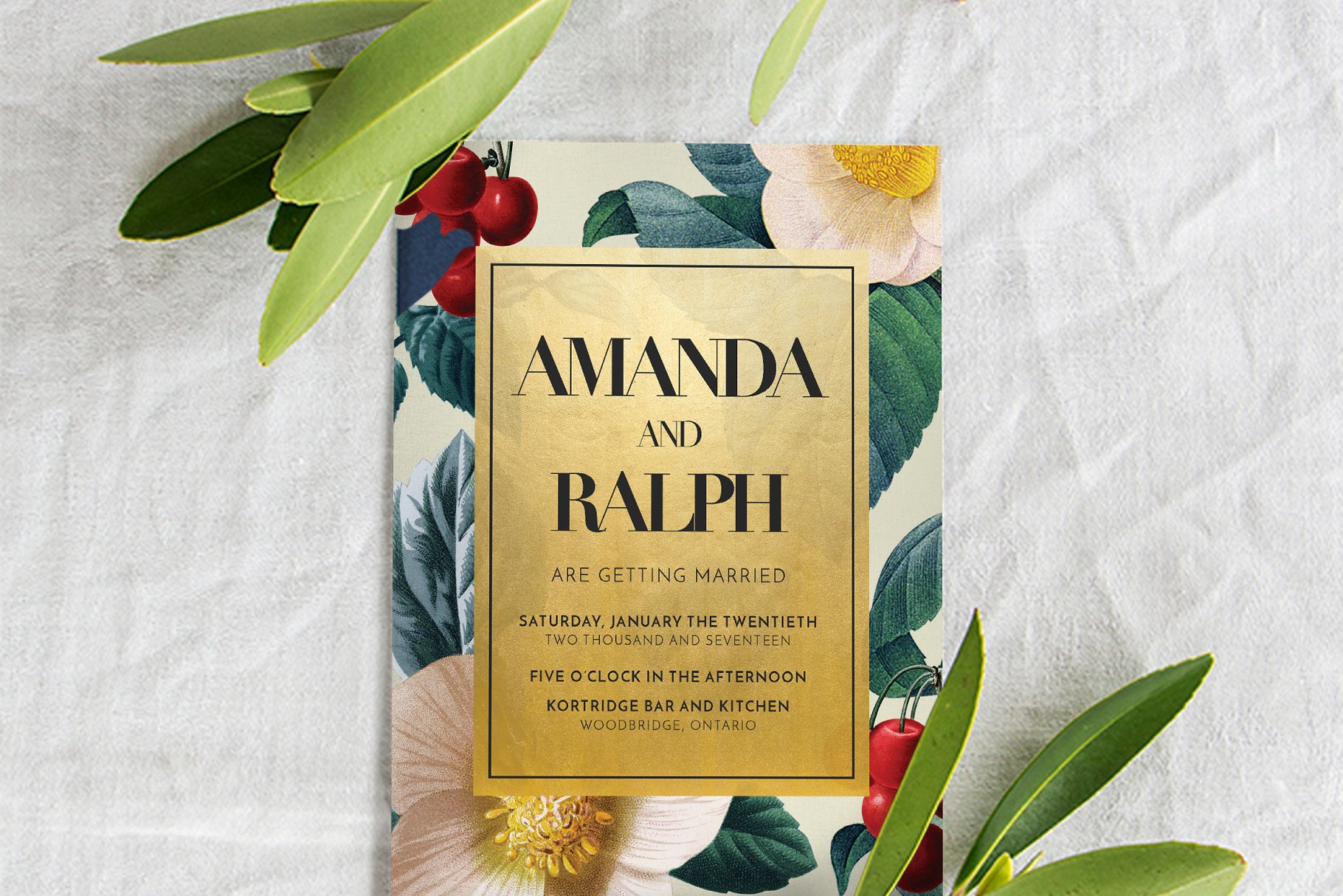 金色花卉婚礼设计物料设计素材包 Gold Floral Wedding Suite插图