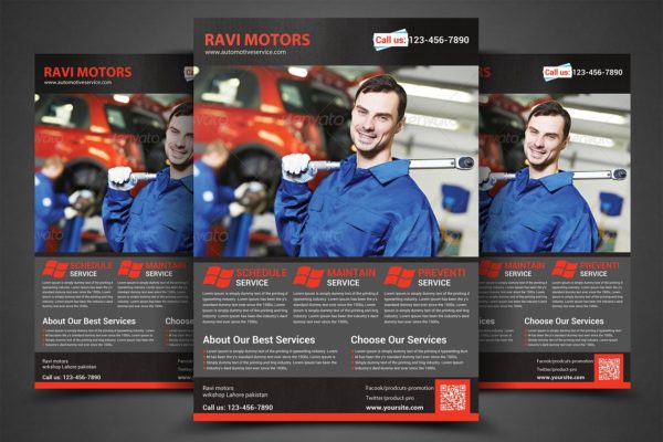 汽车维修4S店宣传传单模板 Auto Repair Flyer Template