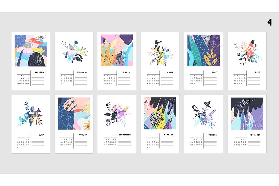 水彩涂鸦日历模板 2017 CALENDARS | raster & vector插图(7)