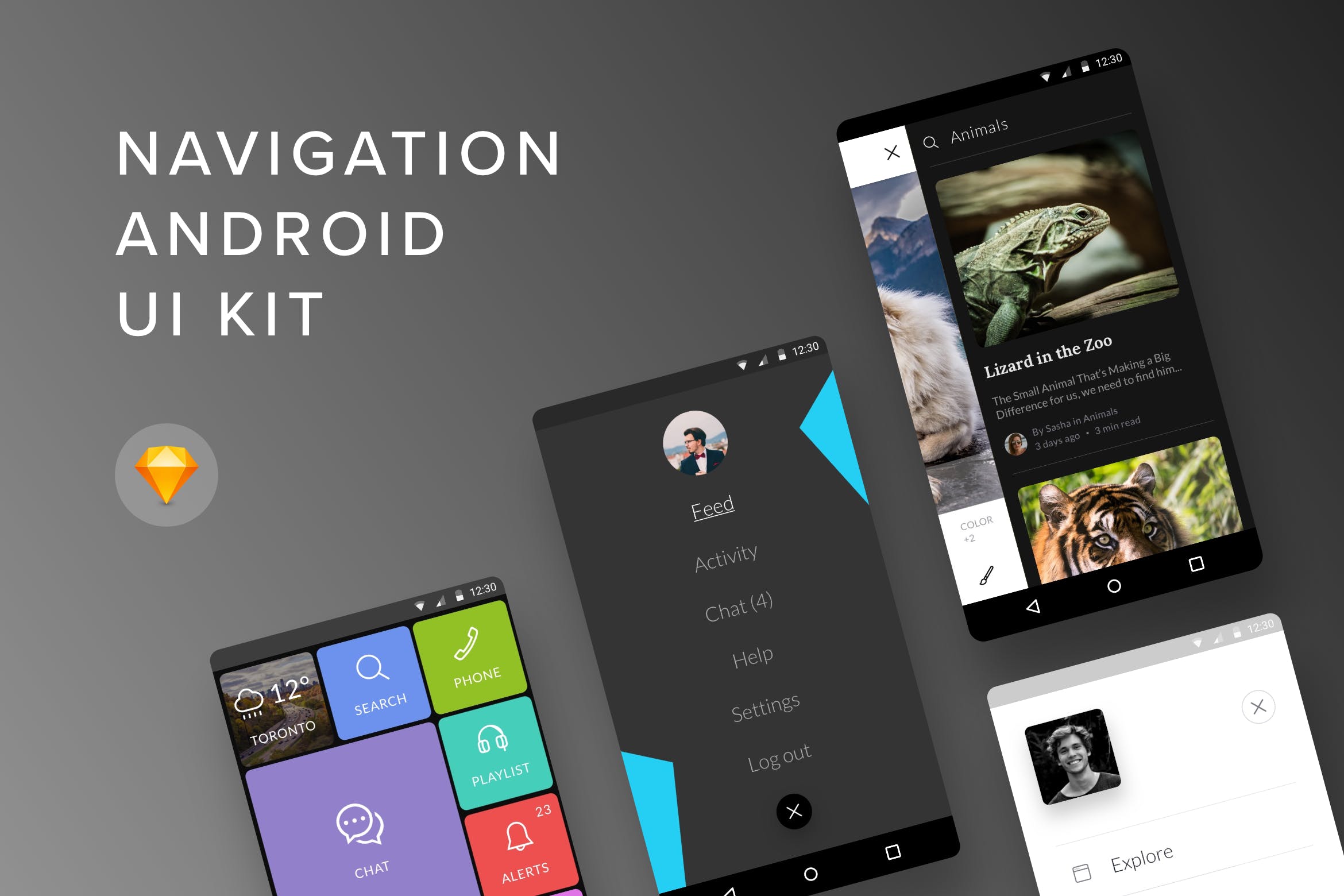 Android平台APP应用导航菜单设计SKETCH模板 Navigation Android UI Kit (Sketch)插图