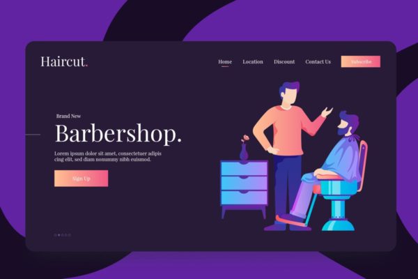 理发美发沙龙品牌网站UI模板 Barbershop Vector Illustration