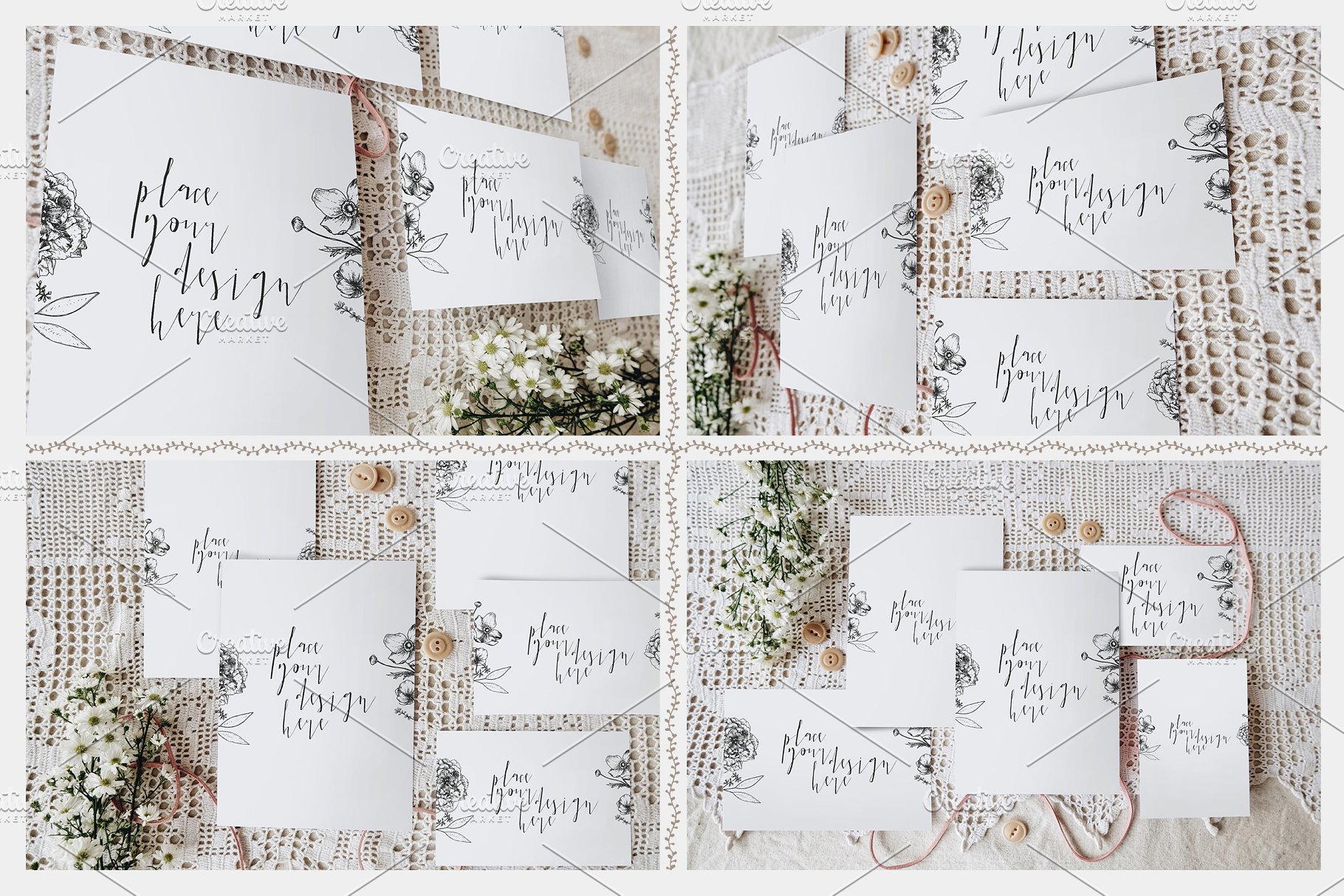 特色文艺范邀请卡样机 Sweet & Rustic Invitation Mockup插图(3)