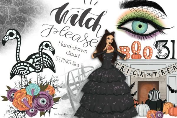 万圣节女巫设计元素套装 Witch Please Halloween Design Kit