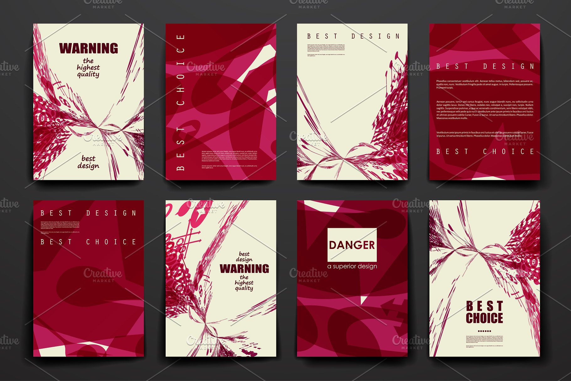 红色抽象图形小册子模板 Set of Beautiful Brochures插图(1)