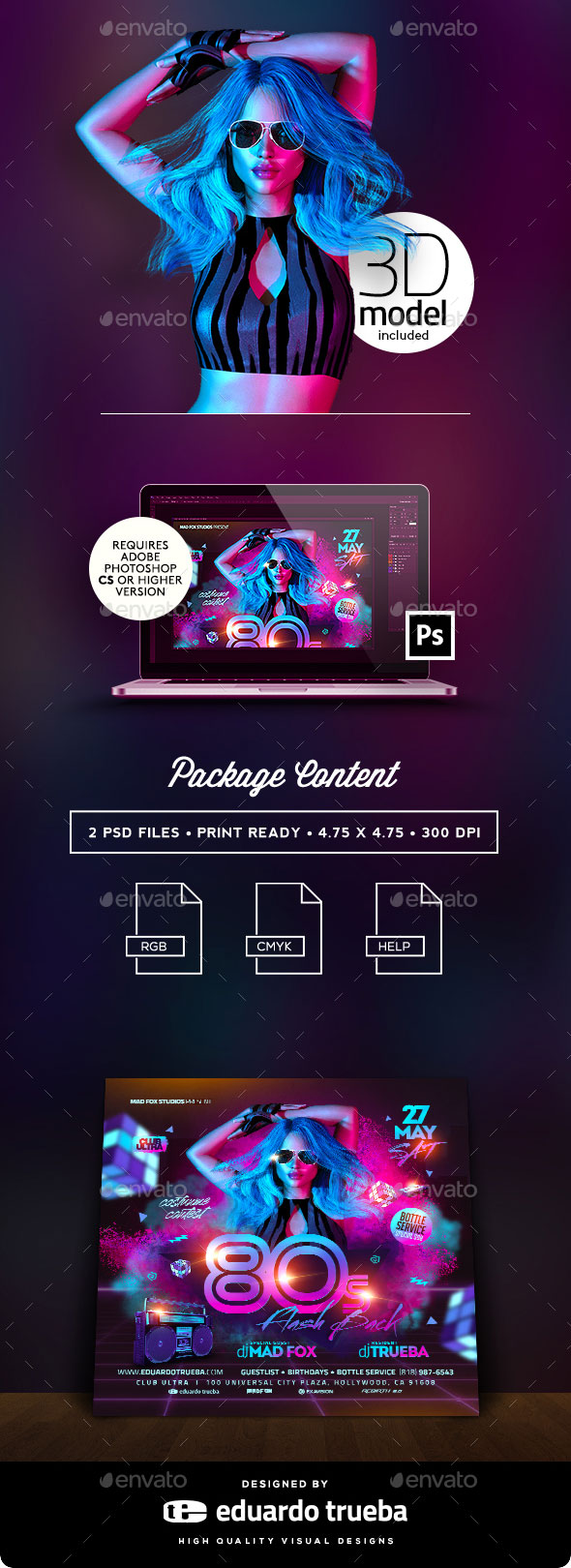 回到80年代派对海报模板下载 80’s Flash Back Party Flyer [psd]插图(1)