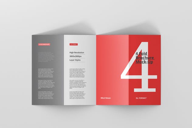 四折页DL菜单小册子样机模板 4-Fold Brochure Mockup – DL 99x210mm插图(10)