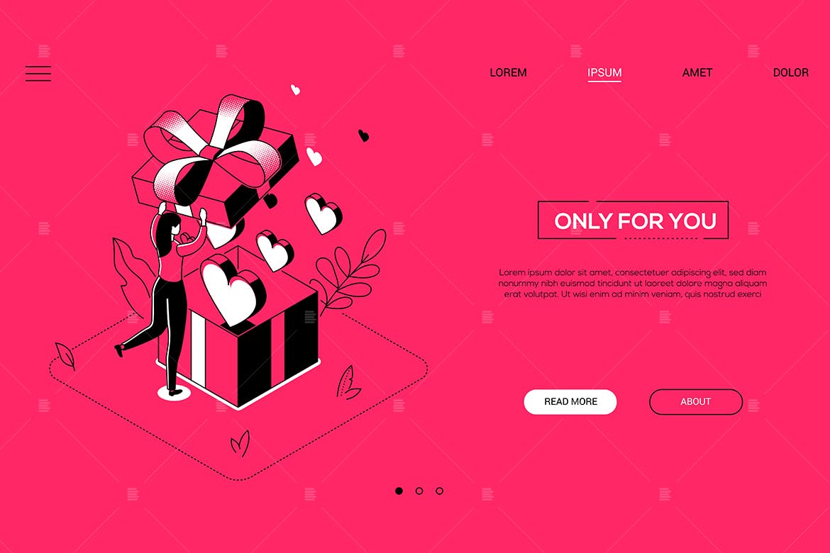 情人节&礼品赠送主题线条设计风格等距网站插画 Only for you – linear isometric web banner插图
