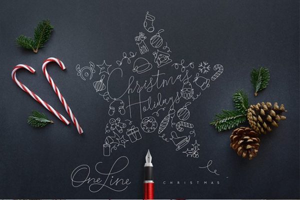 圣诞节节日主题设计插画素材合集 Christmas Holidays One Line
