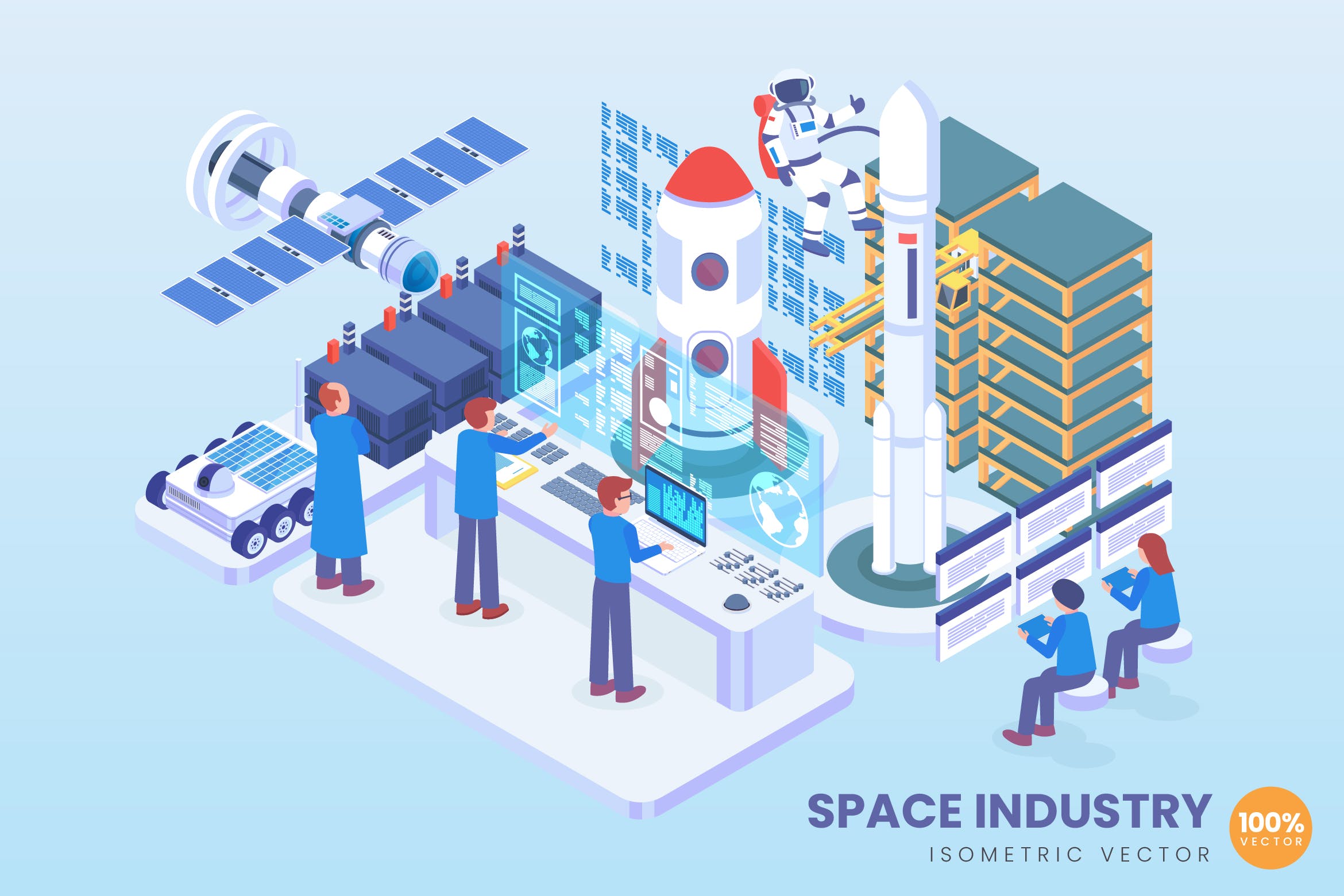 太空工业主题等距矢量科技素材库精选概念插画v2 Isometric Space Industry Vector Concept插图