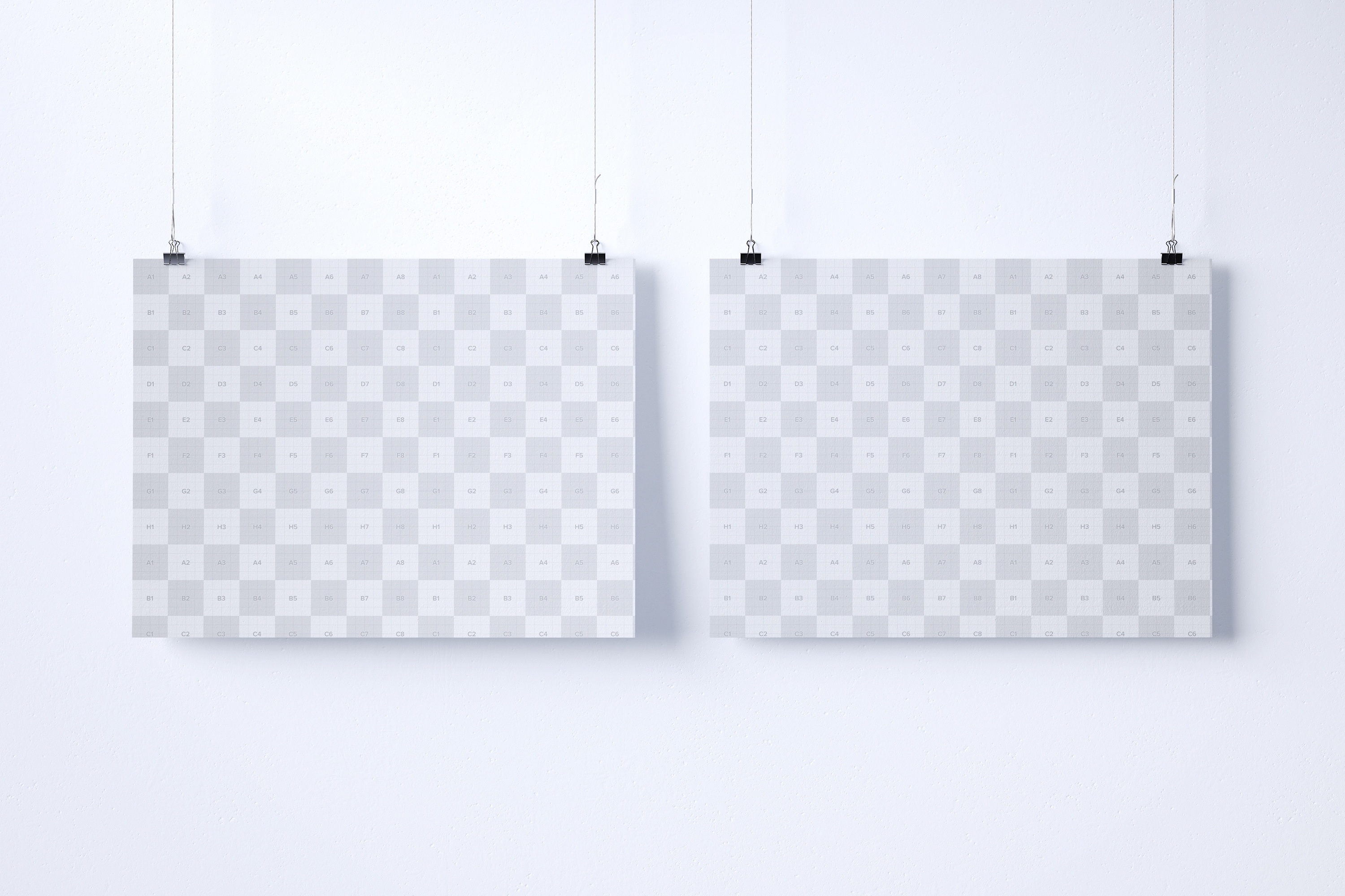 Twins悬挂海报设计效果图画框样机模板素材 Two 3:2 landscape hanging posters mockup插图