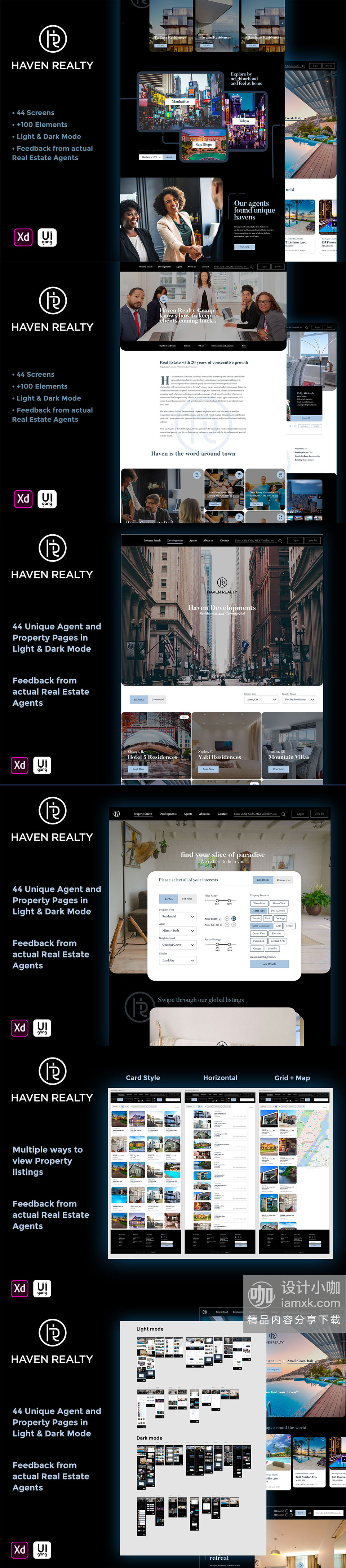 素材库下午茶：一流的房地产平台网站 UI KIT 模板下载 [XD]