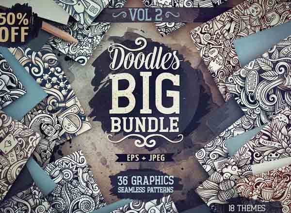 36款图形手绘涂鸦无缝背景模式[eps,jpg]