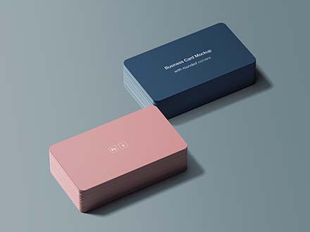 圆角企业名片设计效果样机模板 Business Card Mockup with Rounded Corners