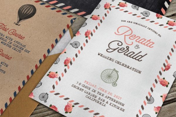 复古旅行婚礼请柬邀请函套装模板 Vintage Travel Wedding Suite