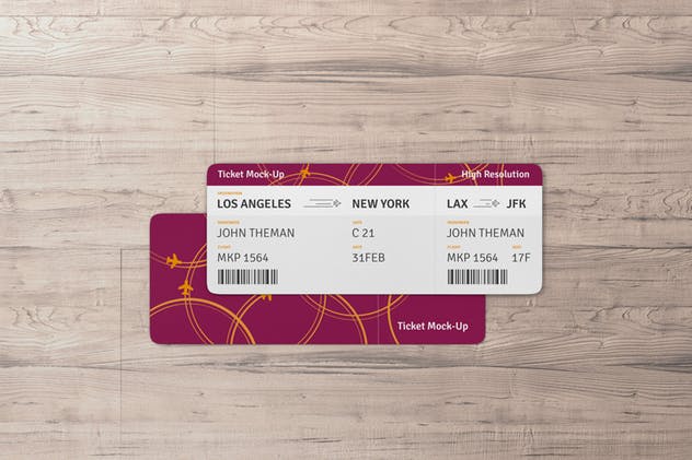高品质的圆角机票/入场券/优惠券样机 Ticket Round Corner Mockup插图(4)