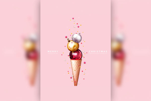 创意冰淇淋球圣诞节主题海报模板[PSD]