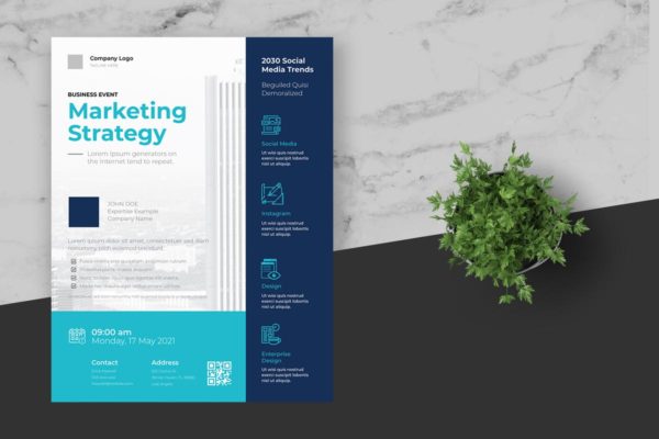 简约风格商务会议事件海报模板 Clean &amp; Minimal Business Event Flye