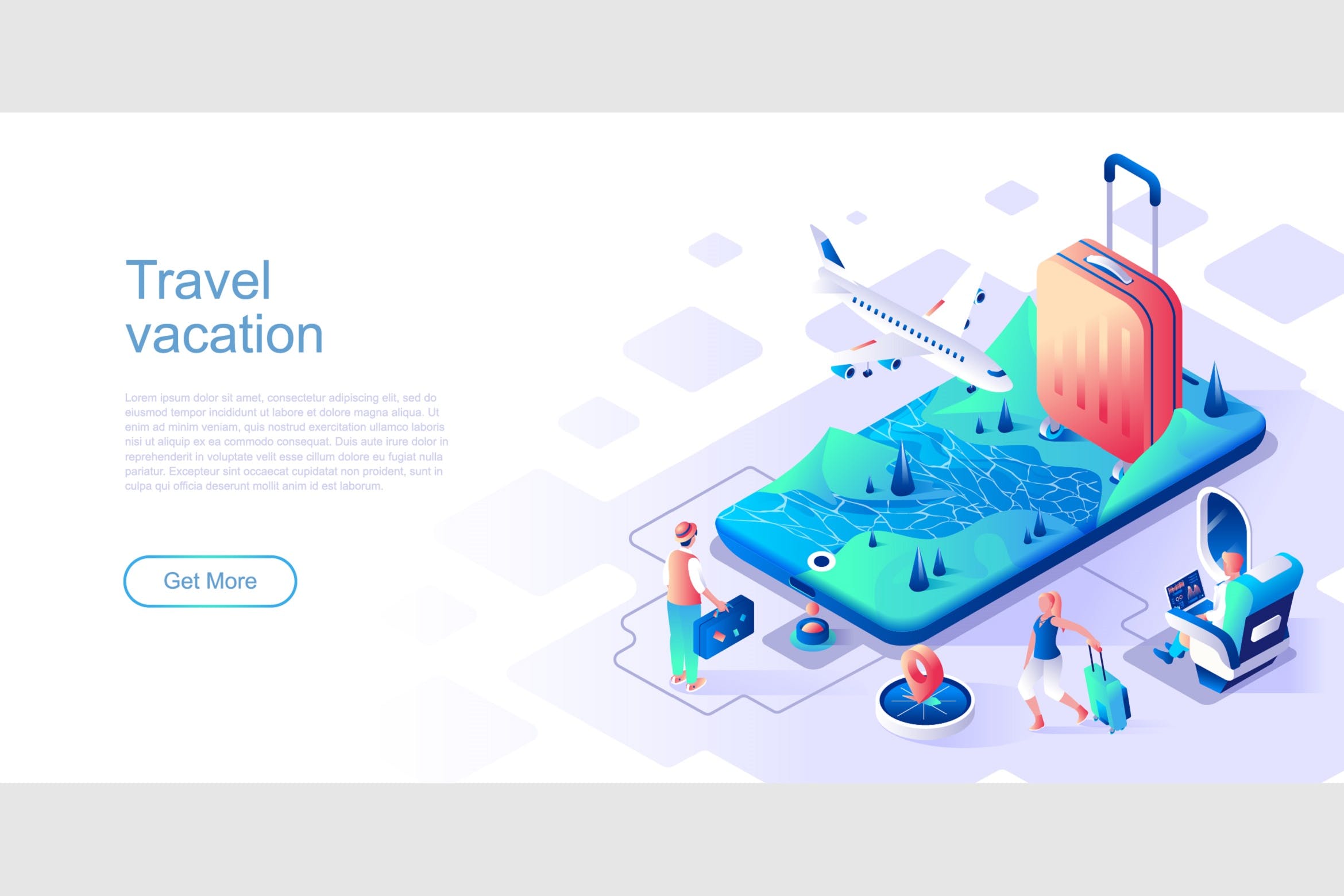 旅行度假主题网站设计等距素材库精选概念插画 Travel Vacation Isometric Flat Concept Header插图
