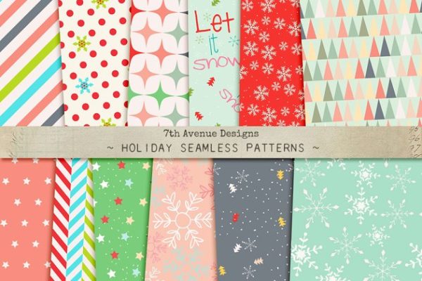 假日节日喜庆风无缝图案纹理 Holidays Seamless Patterns