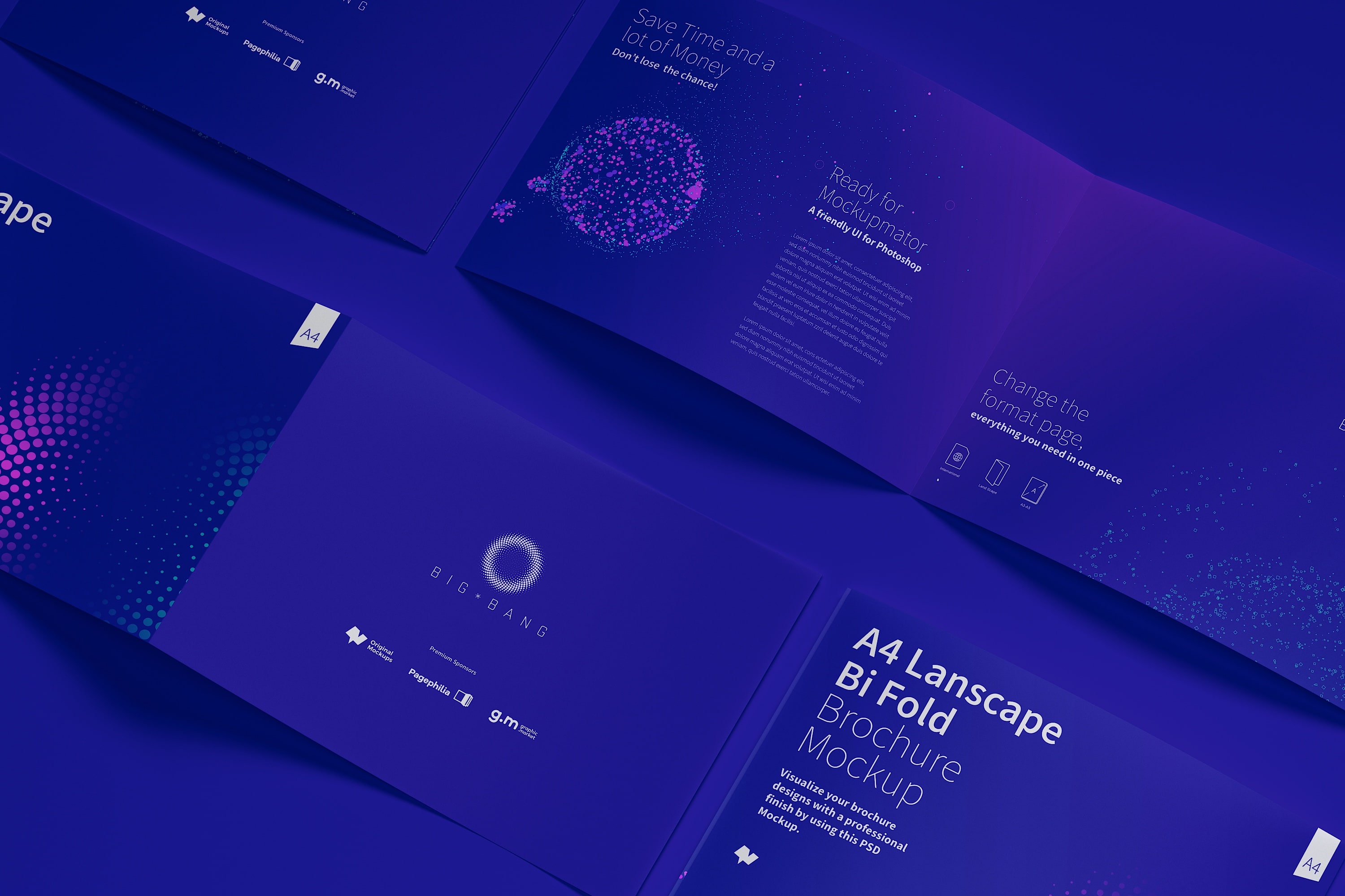 A4大小横向双折传单设计制作印刷效果图样机06 A4 Landscape Bi Fold Brochure Mockup 06插图(5)