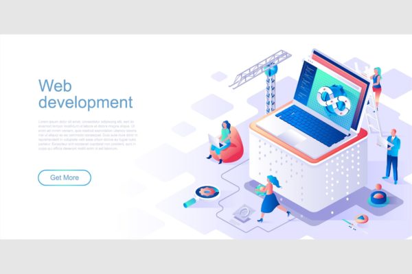 Web开发主题网站等距扁平风素材库精选概念插画 Web Development Isometric Flat Concept Header