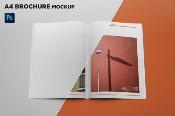 A4宣传小册子/企业画册内页设计顶视图样机素材库精选 A4 Brochure Mockup Top View