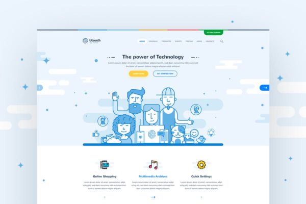 创意APP应用项目官网设计PSD模板 Utouch – App Startup Website PSD Template