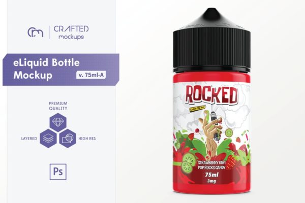 75ml容量装电子烟烟油瓶外观设计样机模板 eLiquid Bottle Mockup v. 75ml-A