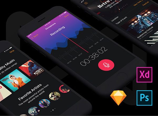 酷炫的多功能的音乐APP UI KITS套装下载[Sketch,XD,PSD]