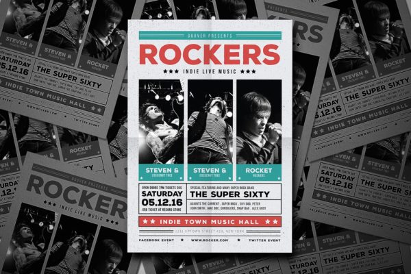独立摇滚派对音乐会传单模板 Indie Rock Flyer