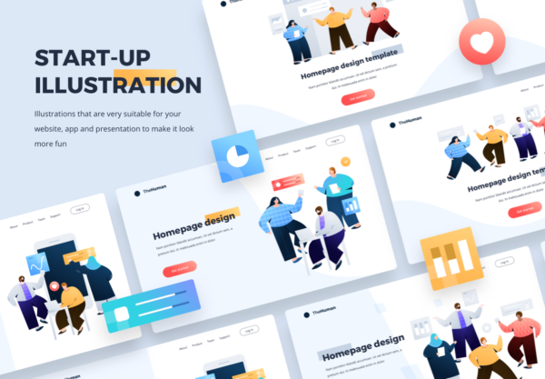 素材库下午茶：项目启动矢量插画素材下载 [XD]