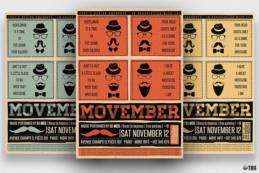 音乐主题抽象传单PSD模板v1 Movember Flyer PSD V1插图