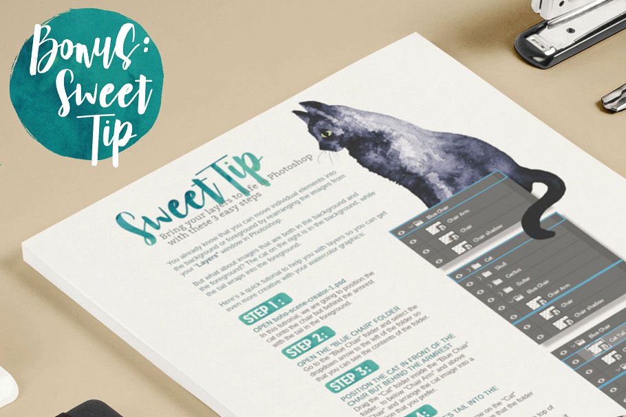 复古波希米亚风格手绘水彩素材[1.92GB] Watercolor Boho Scene Creator插图(6)