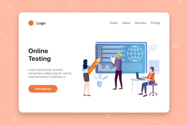在线测试服务主题网站首页设计概念插画 Online Testing flat concept for Landing page
