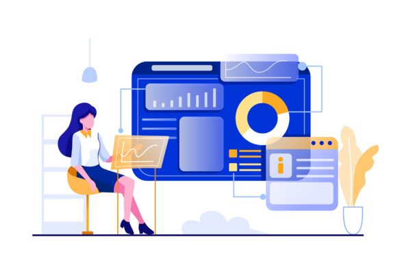 网站数据分析主题矢量插画 The developer analyze the data of website