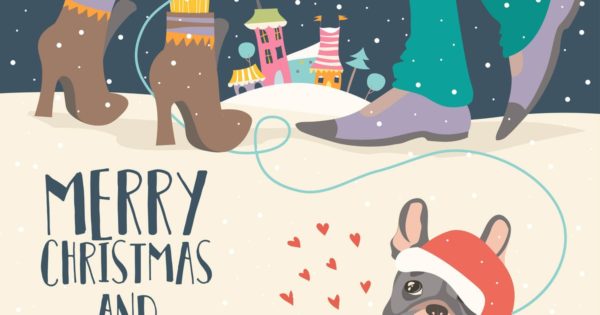 圣诞节情侣矢量手绘设计素材 Couple of love celebrating Christmas. Vector