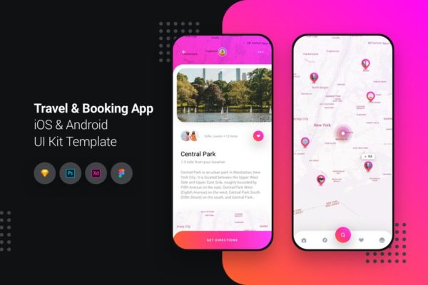 旅游＆酒店预订APP应用UI界面设计套件 Travel &amp; Booking App iOS &amp; Android UI Kit Template